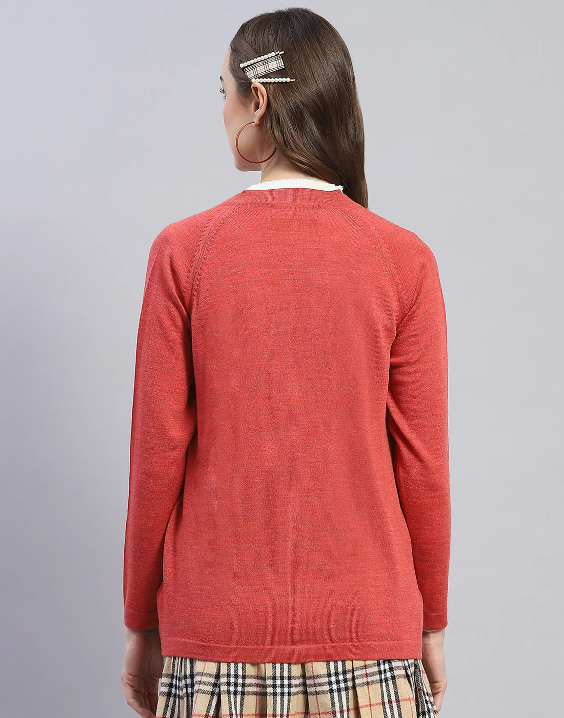 Women Pink Solid V Neck Full Sleeve Cardigan - Image 5
