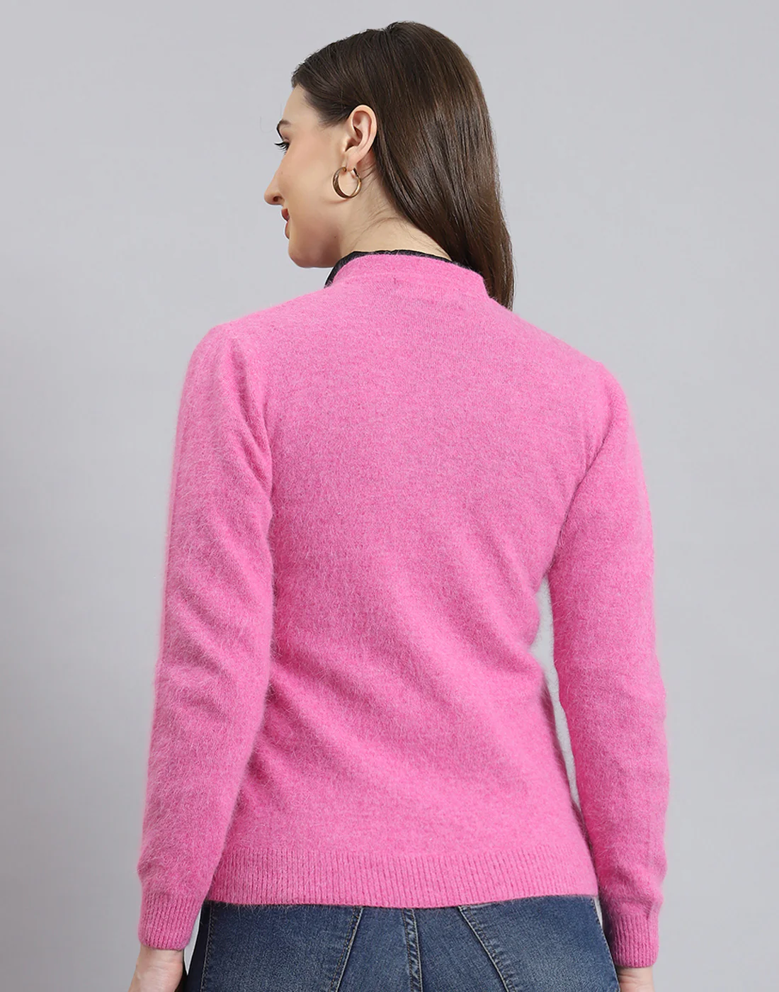 Women Pink Solid V Neck Full Sleeve Cardigan - Image 5