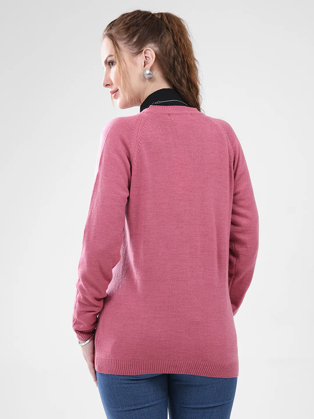 Women Pink Solid V Neck Full Sleeve Cardigan - Image 5