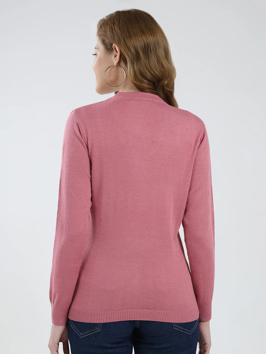 Women Pink Solid V Neck Full Sleeve Cardigan - Image 5