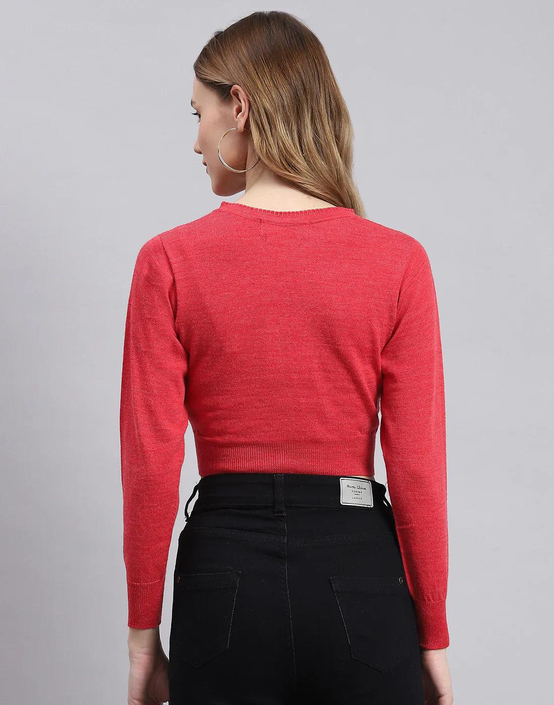 Women Pink Solid V Neck Full Sleeve Sweater - Image 5