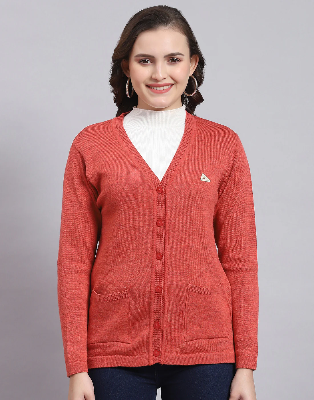 Women Pink Solid V Neck Full Sleeve Sweater - Image 3