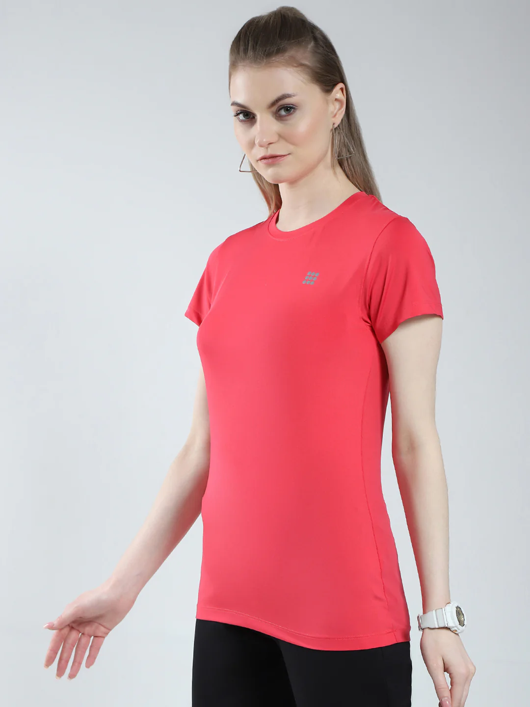 Rock.it Women Pink Solid Round Neck Half Sleeve Top - Image 3