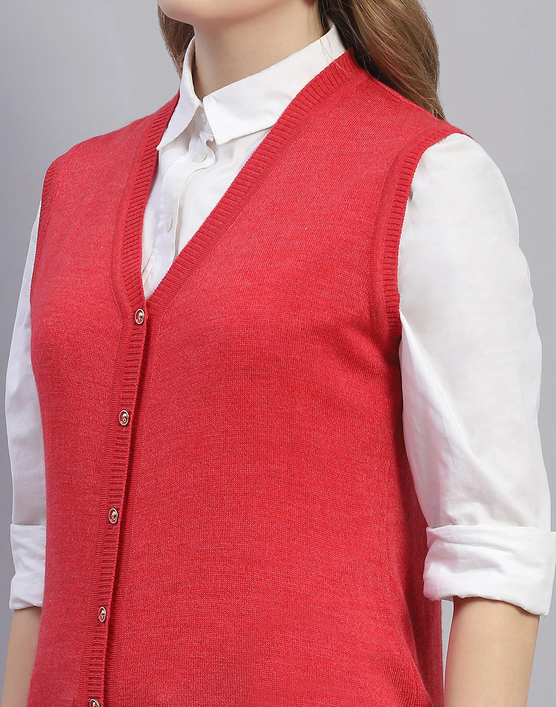 Women Pink Solid V Neck Sleeveless Cardigan - Image 7