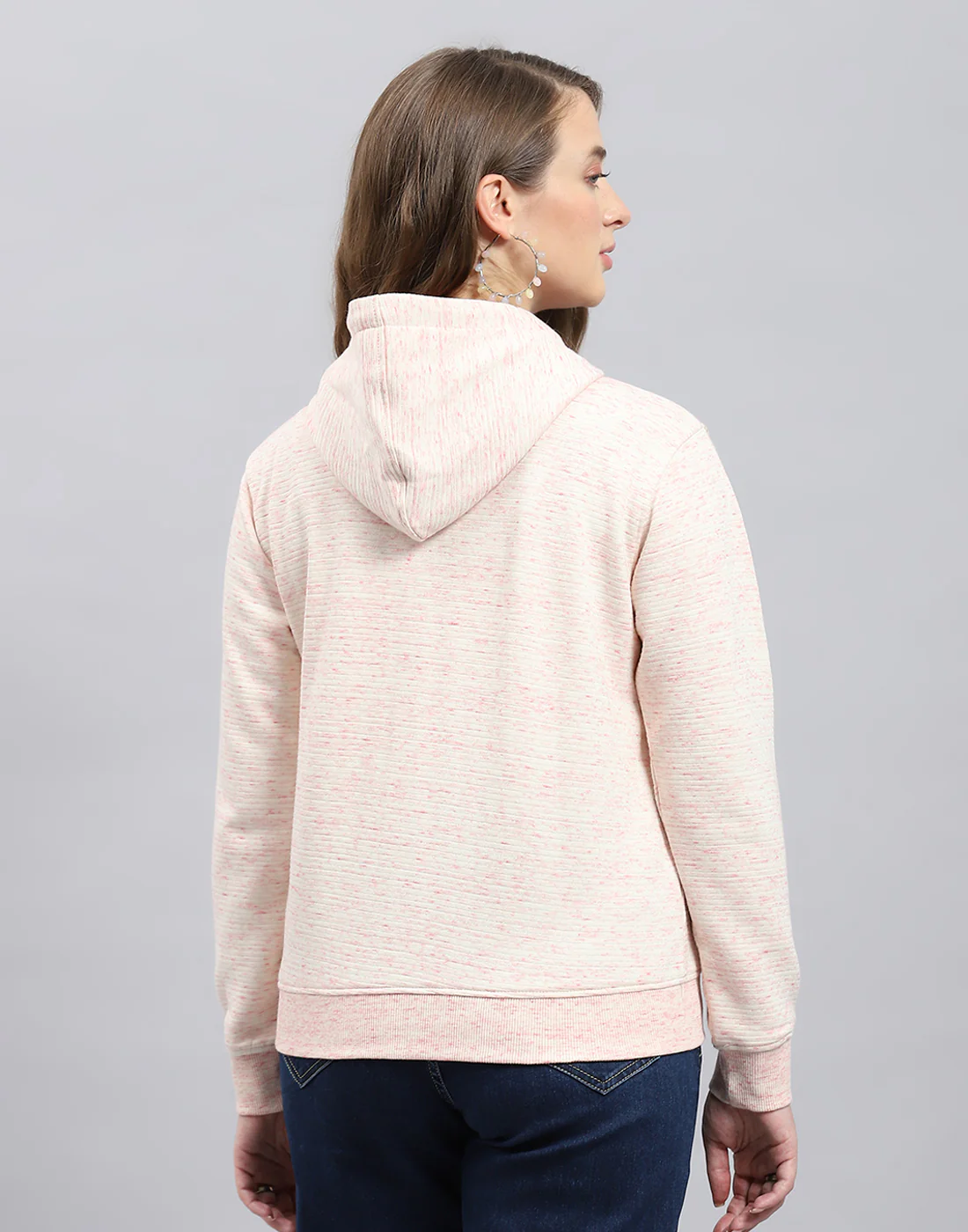 Women Pink Stripe Hooded Full Sleeve Sweatshirt - Image 5