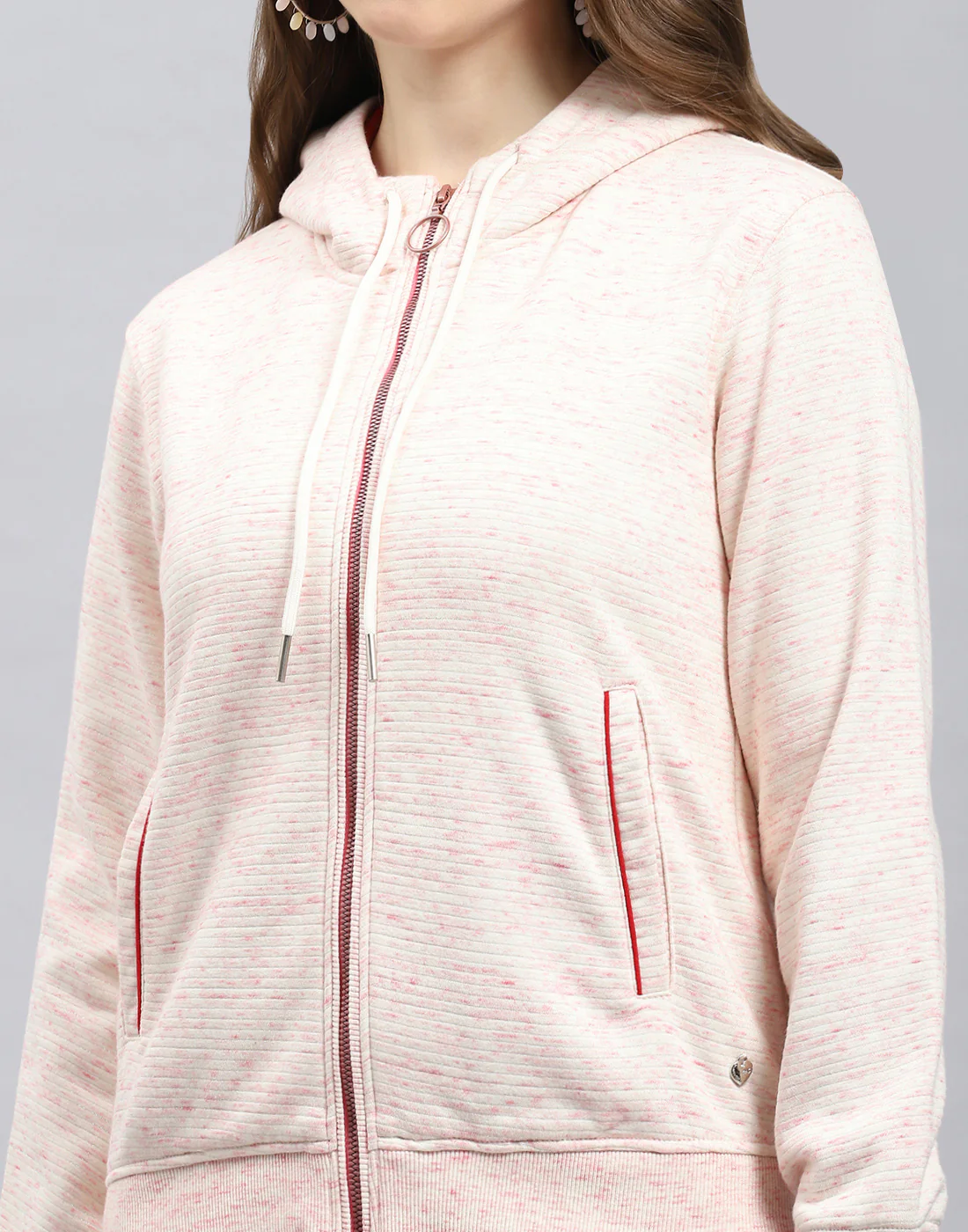 Women Pink Stripe Hooded Full Sleeve Sweatshirt - Image 6