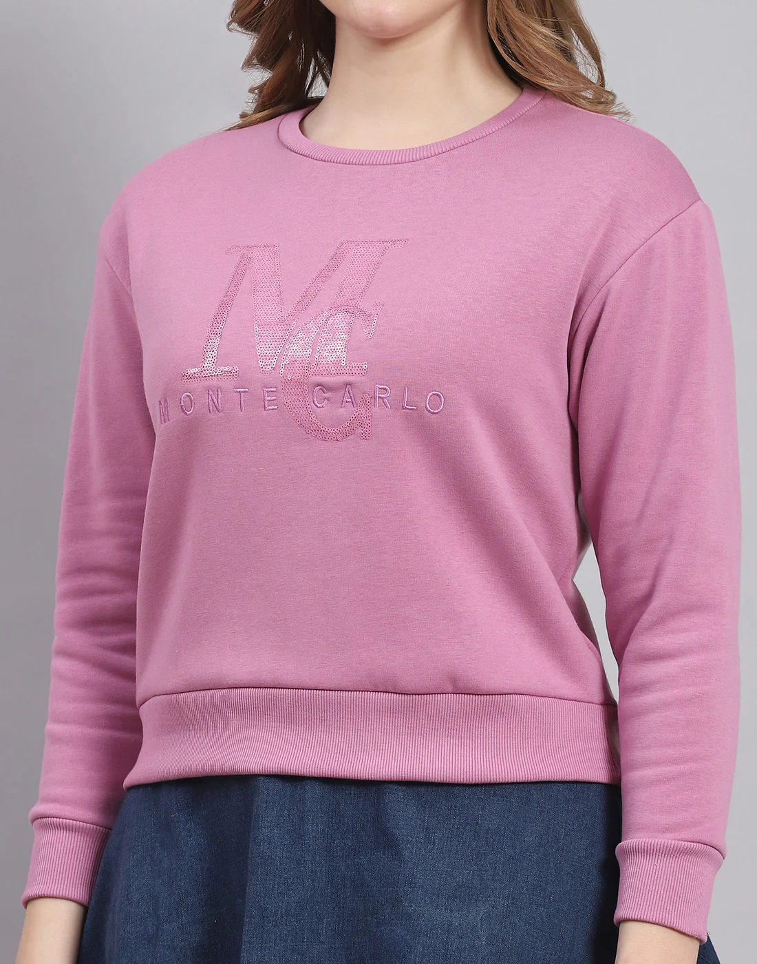 Women Purple Embellished Round Neck Full Sleeve Sweatshirt - Image 7