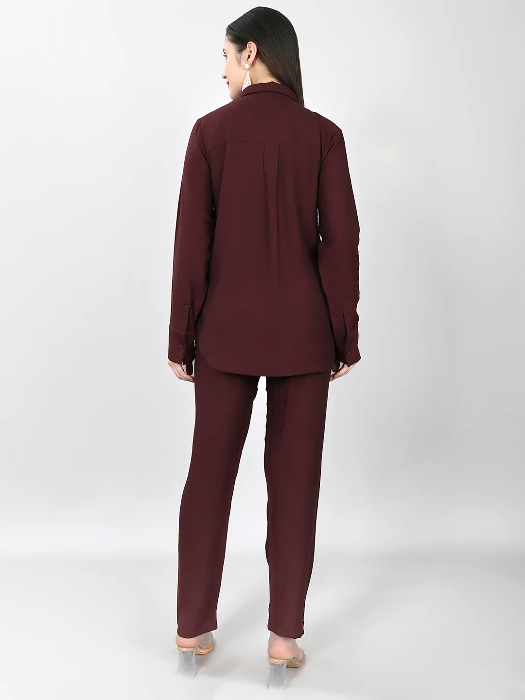 Women Purple Embroidered Collar Half Sleeve Cords Set - Image 4
