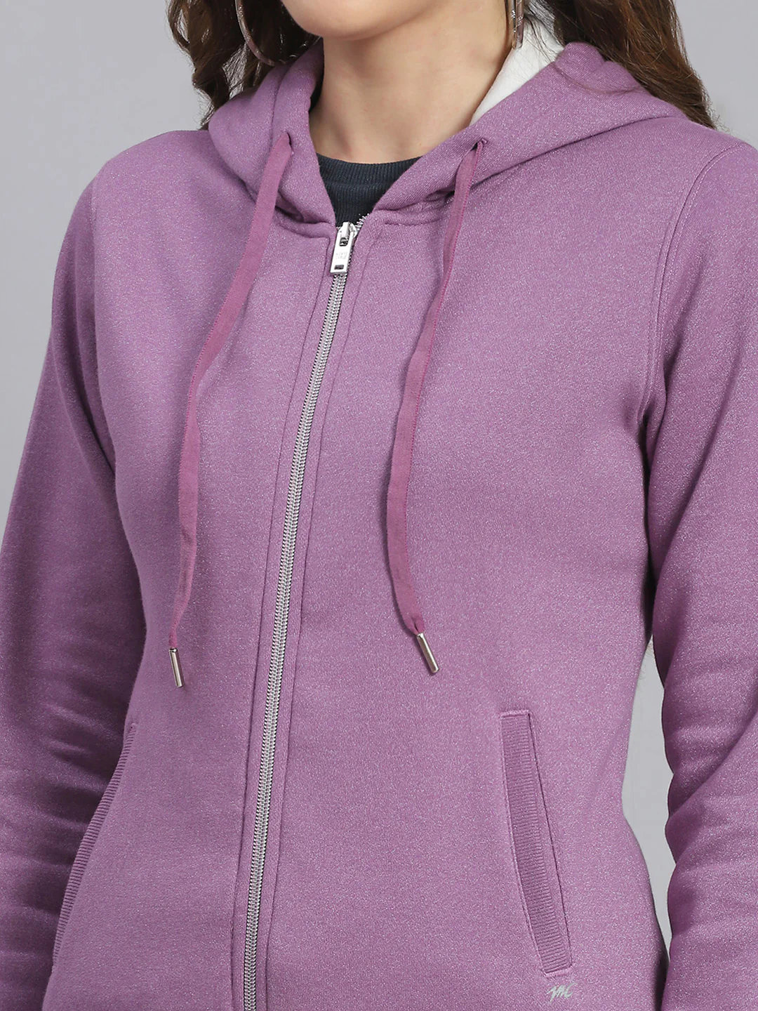 Women Purple Embroidered Hooded Full Sleeve Sweatshirts - Image 6
