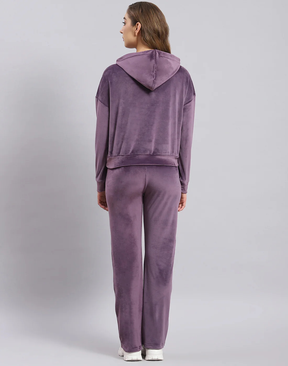Women Purple Embroidered Hooded Full Sleeve Tracksuit - Image 5
