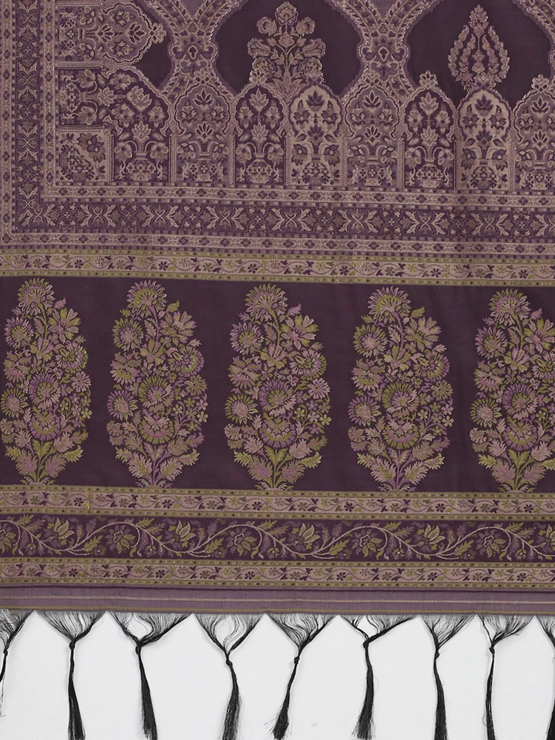 Women Purple Embroidered Round Neck Full Sleeve Kurti Set with Stole - Image 9