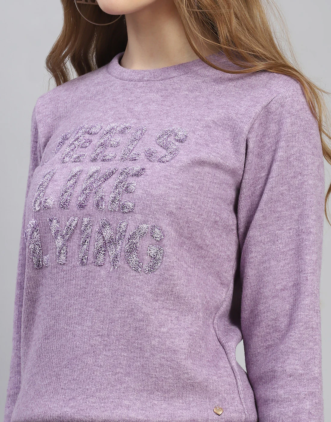 Women Purple Embroidered Round Neck Full Sleeve Sweatshirt - Image 7