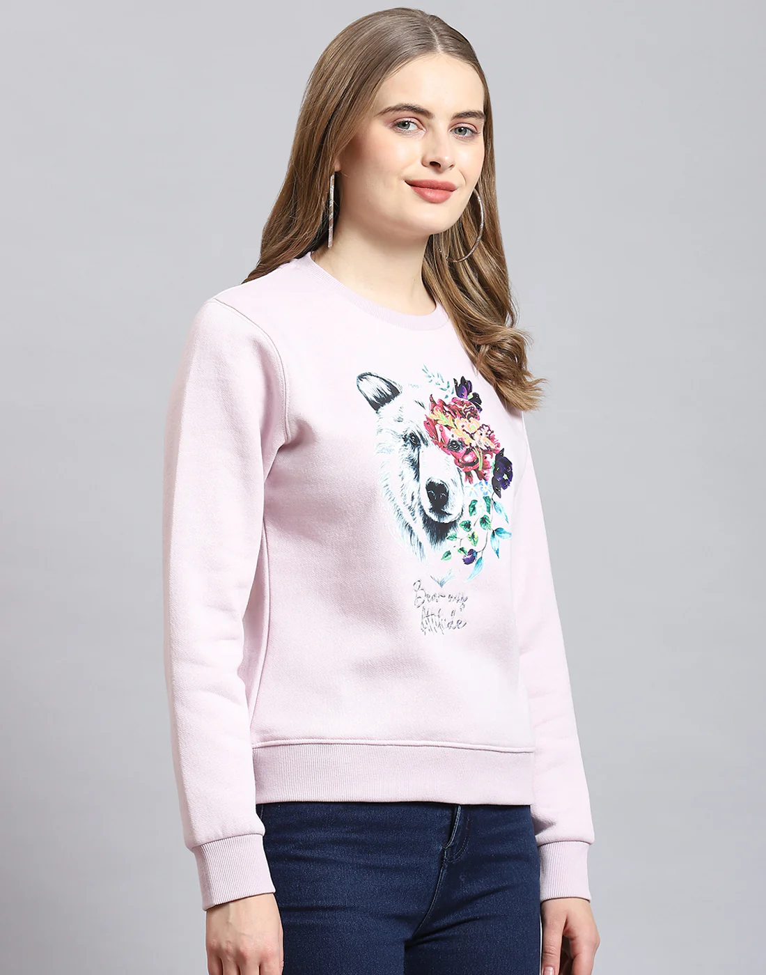 Women Purple Embroidered Round Neck Full Sleeve Sweatshirt - Image 4