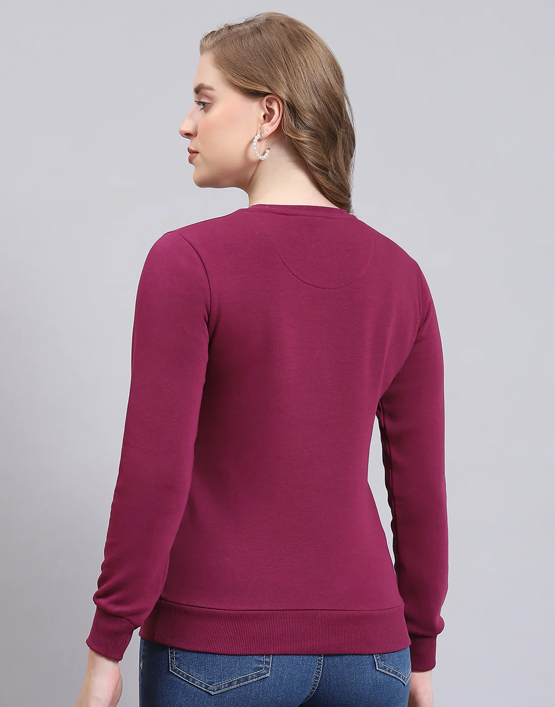 Women Purple Embroidered Round Neck Full Sleeve Sweatshirt - Image 5