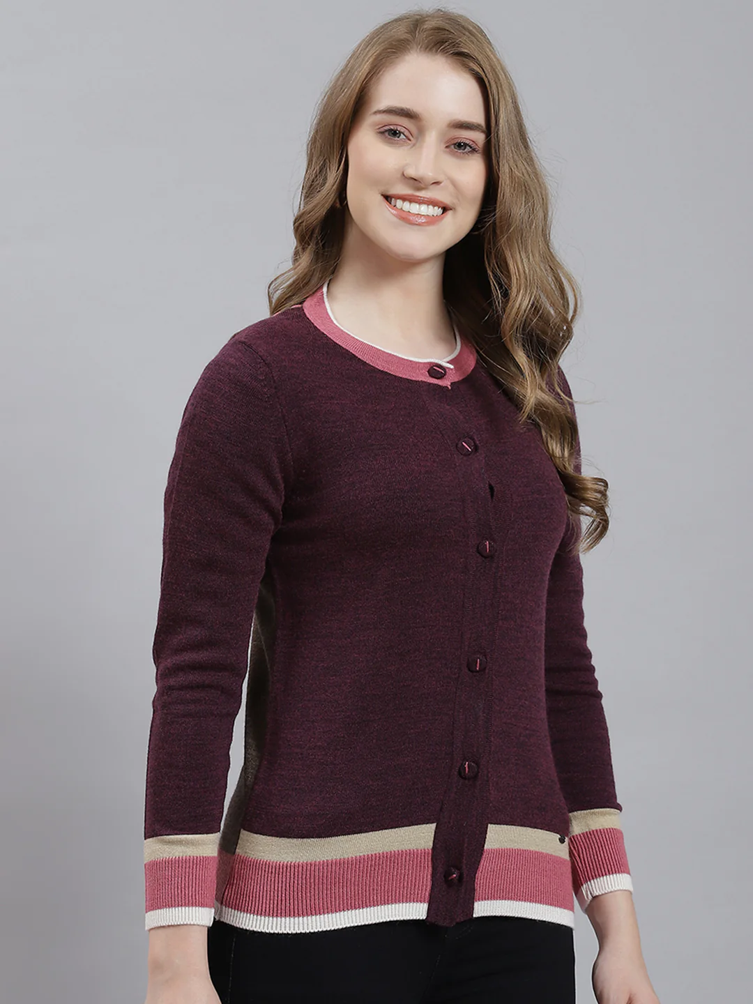 Women Purple Plain Cardigan - Image 3