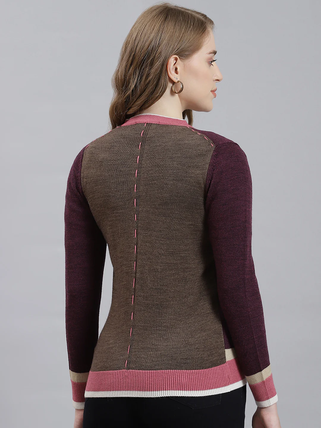 Women Purple Plain Cardigan - Image 5