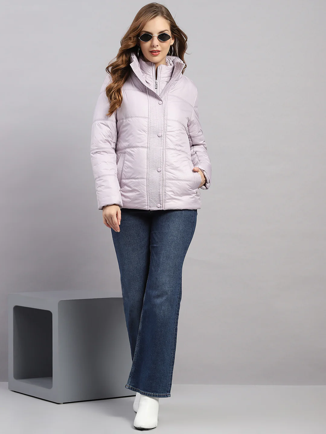 Women Purple Printed Collar Full Sleeve Jacket - Image 2