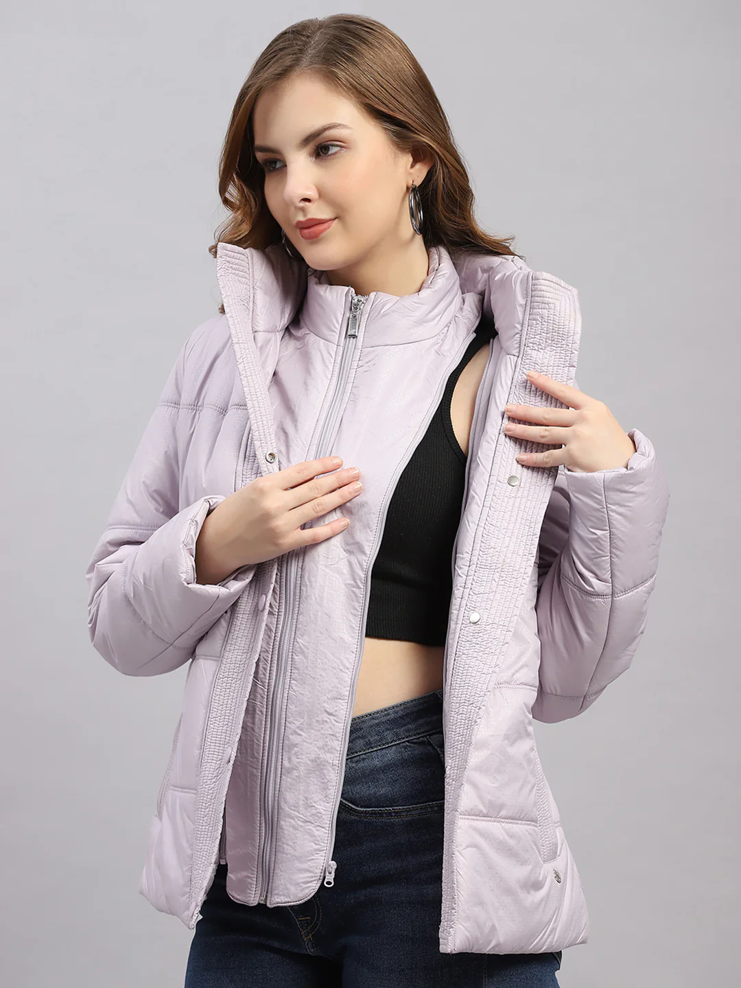 Women Purple Printed Collar Full Sleeve Jacket - Image 7