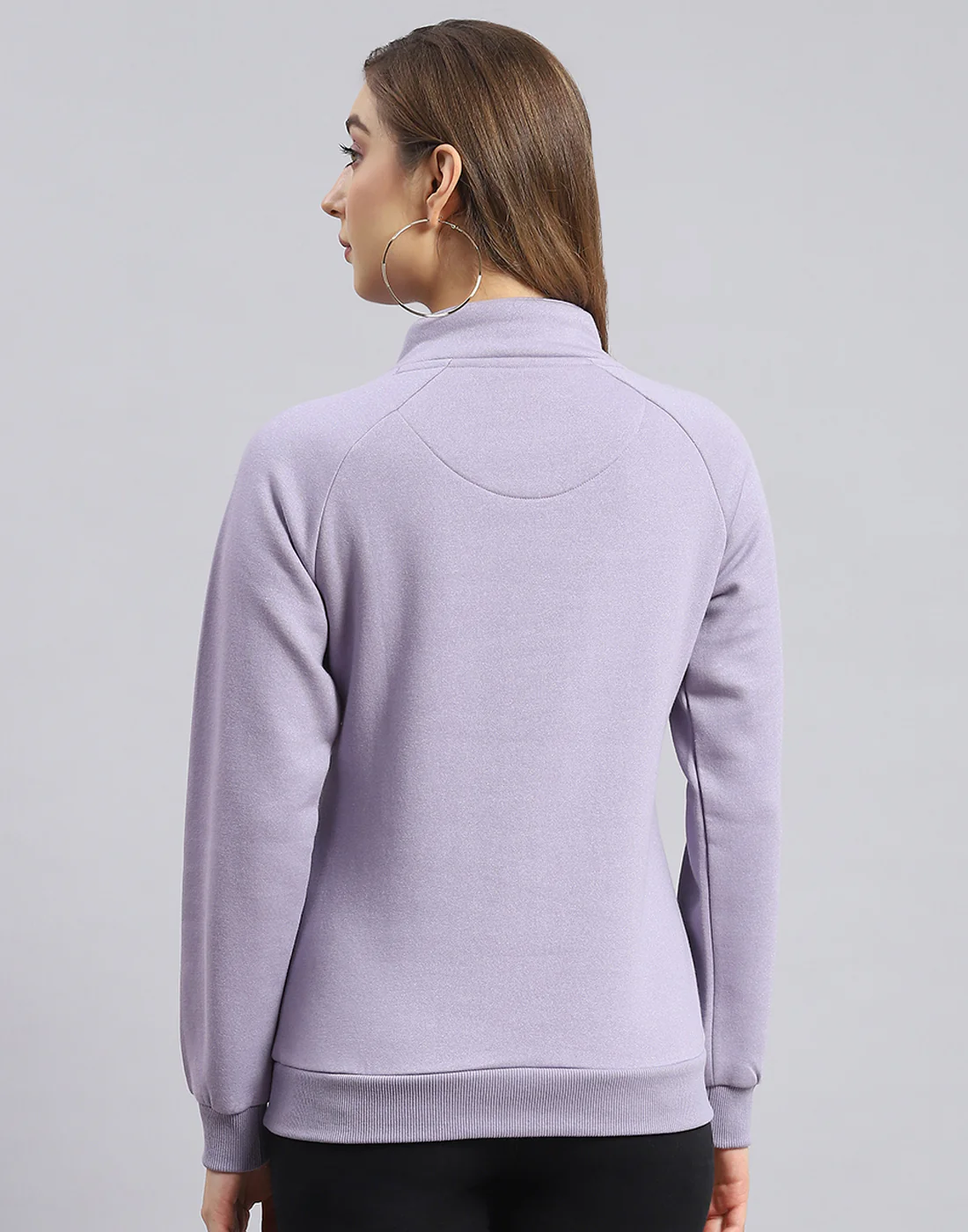 Women Purple Printed H Neck Full Sleeve Sweatshirt - Image 5