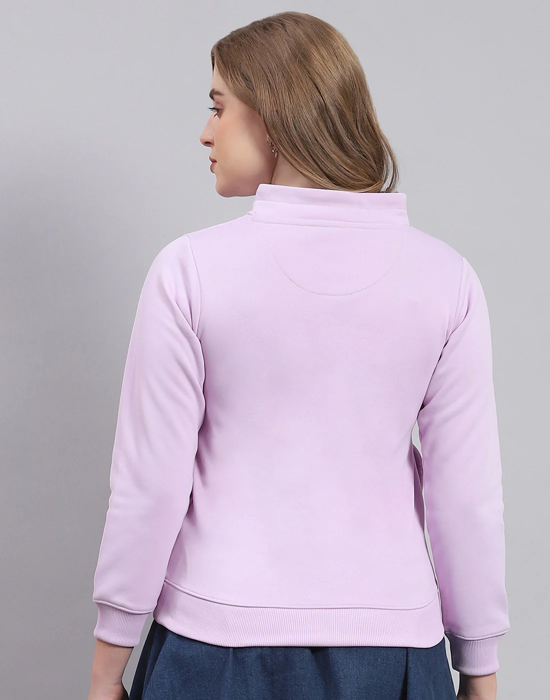 Women Purple Printed H Neck Full Sleeve Sweatshirt - Image 5