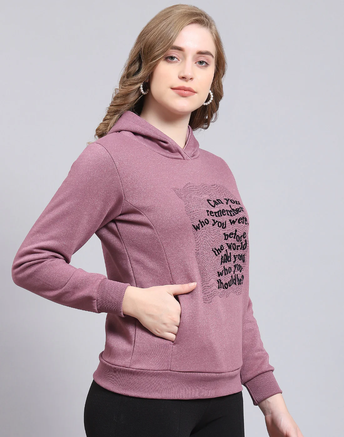 Women Purple Printed Hooded Full Sleeve Sweatshirt - Image 4