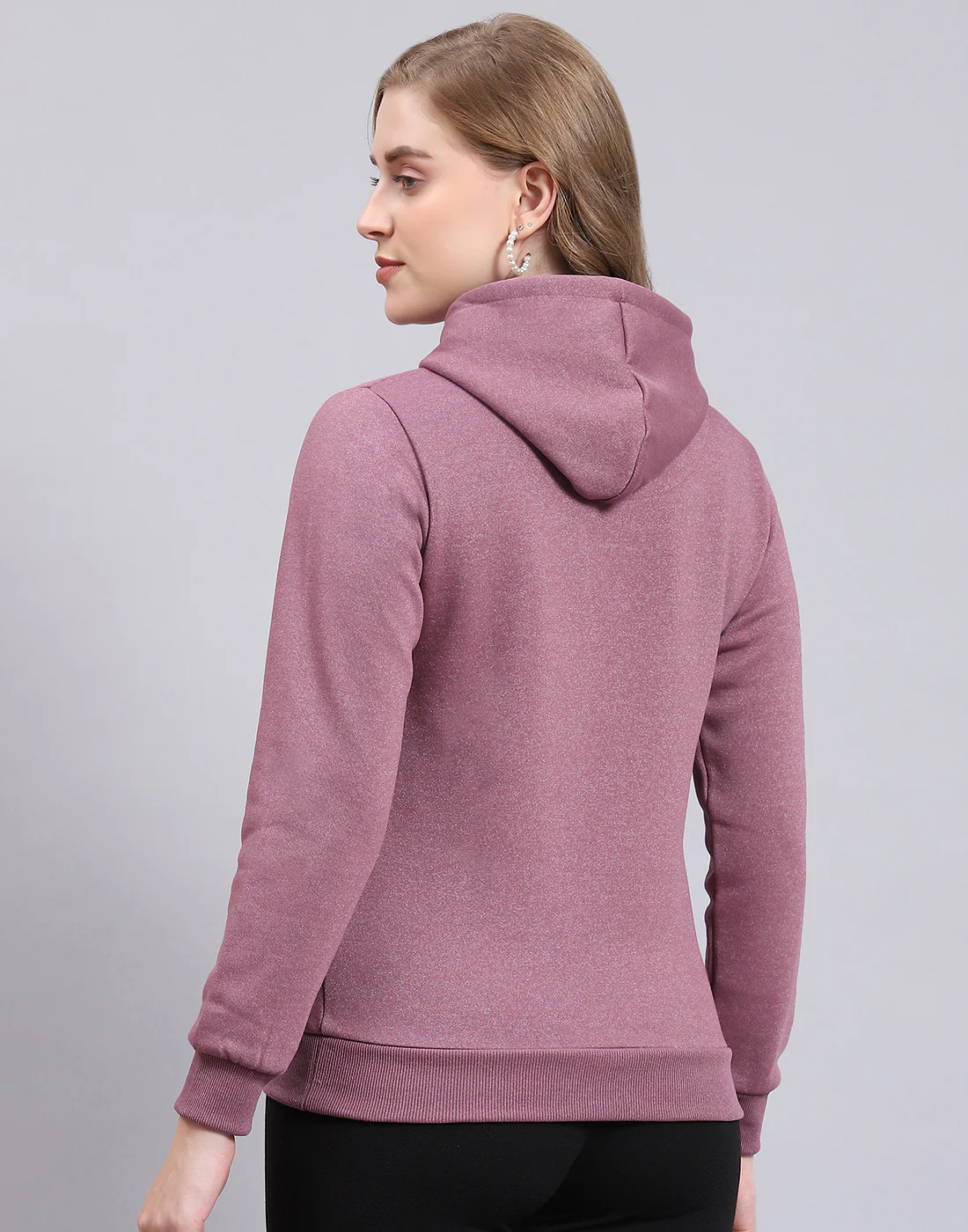 Women Purple Printed Hooded Full Sleeve Sweatshirt - Image 5