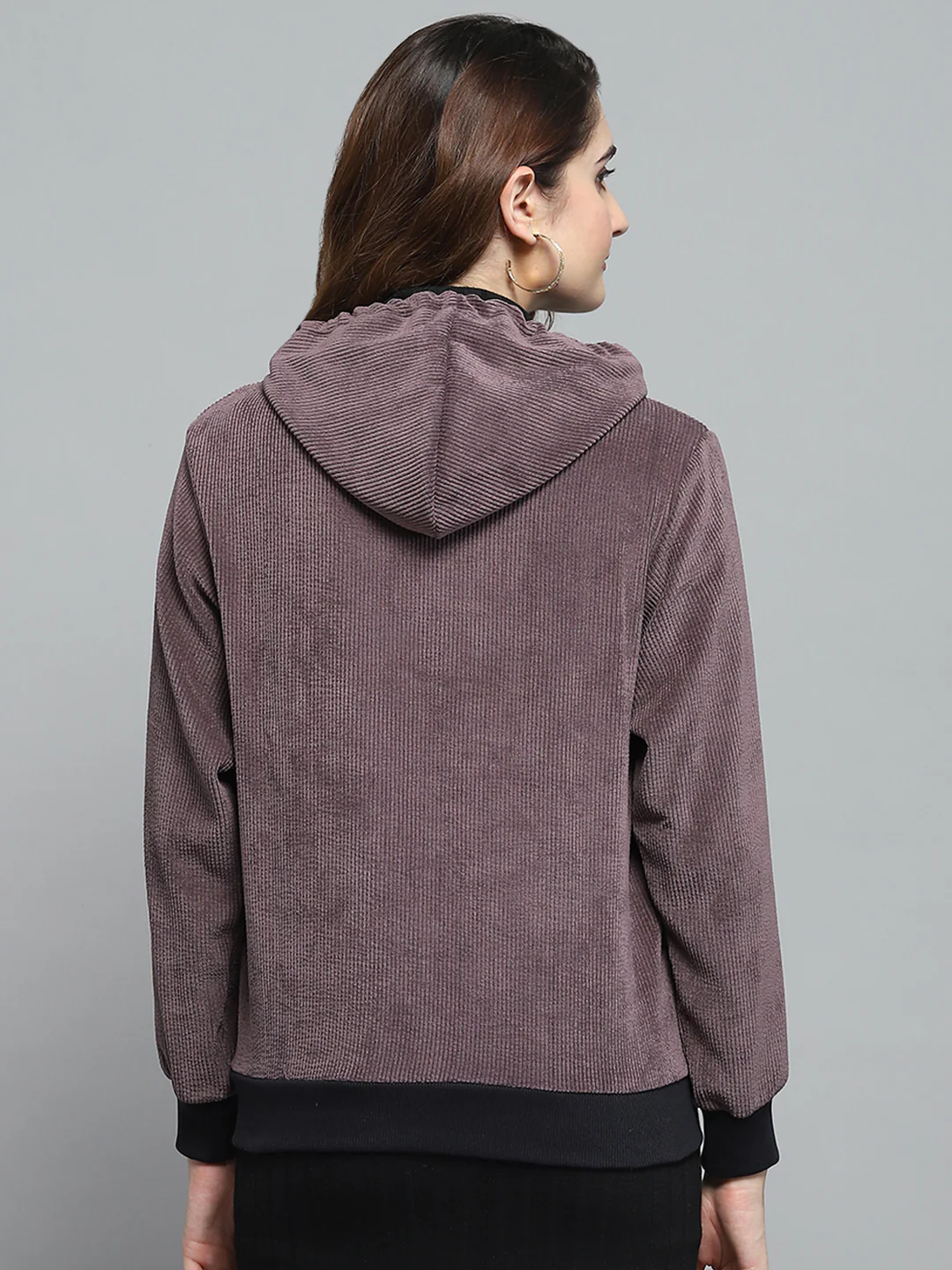 Women Purple Printed Hooded Full Sleeve Sweatshirt - Image 5