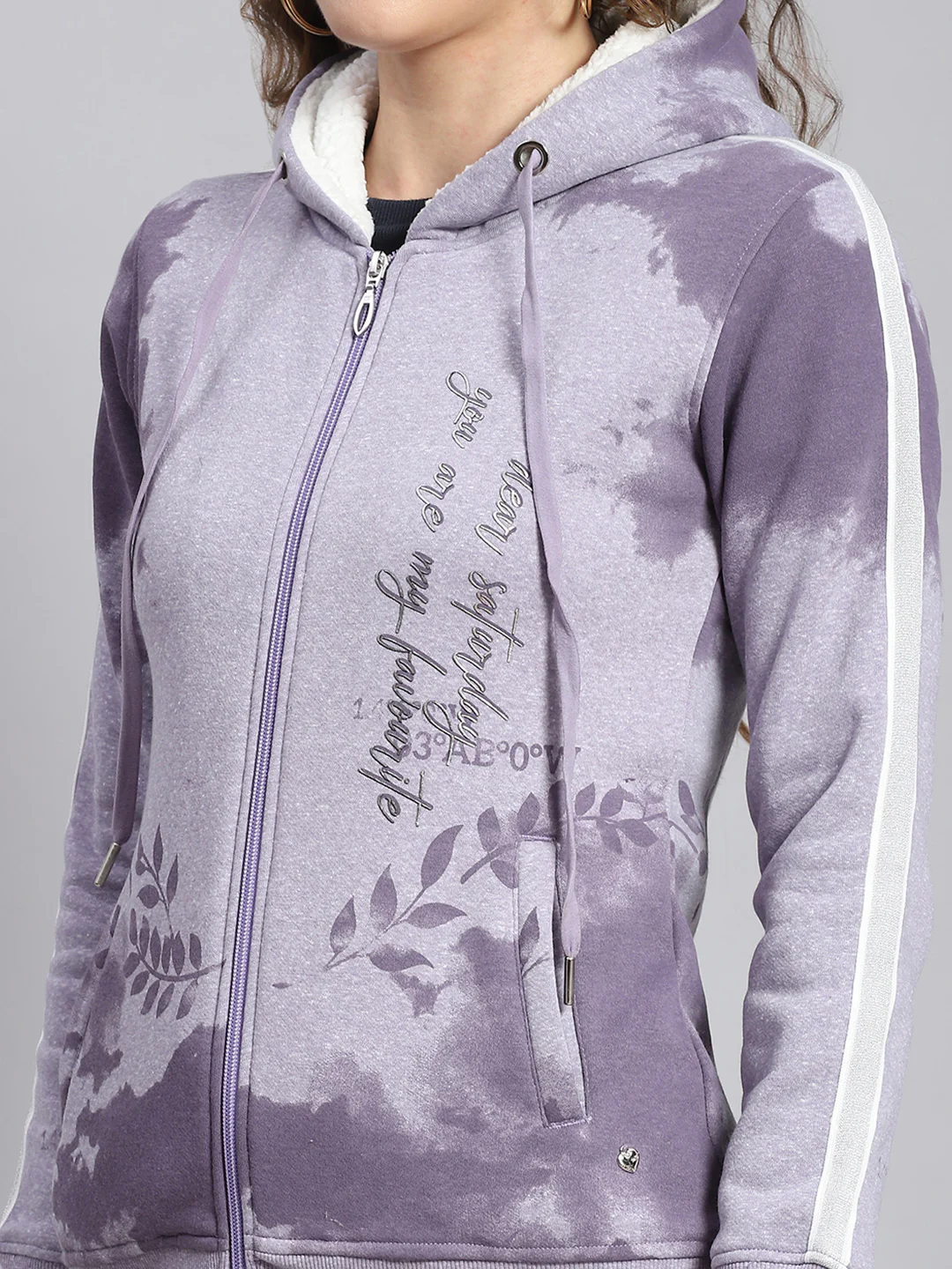 Women Purple Printed Hooded Full Sleeve Sweatshirts - Image 6