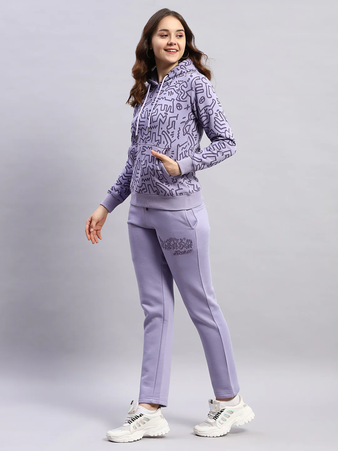Rock.it Women Purple Printed Hooded Full Sleeve Tracksuit - Image 3