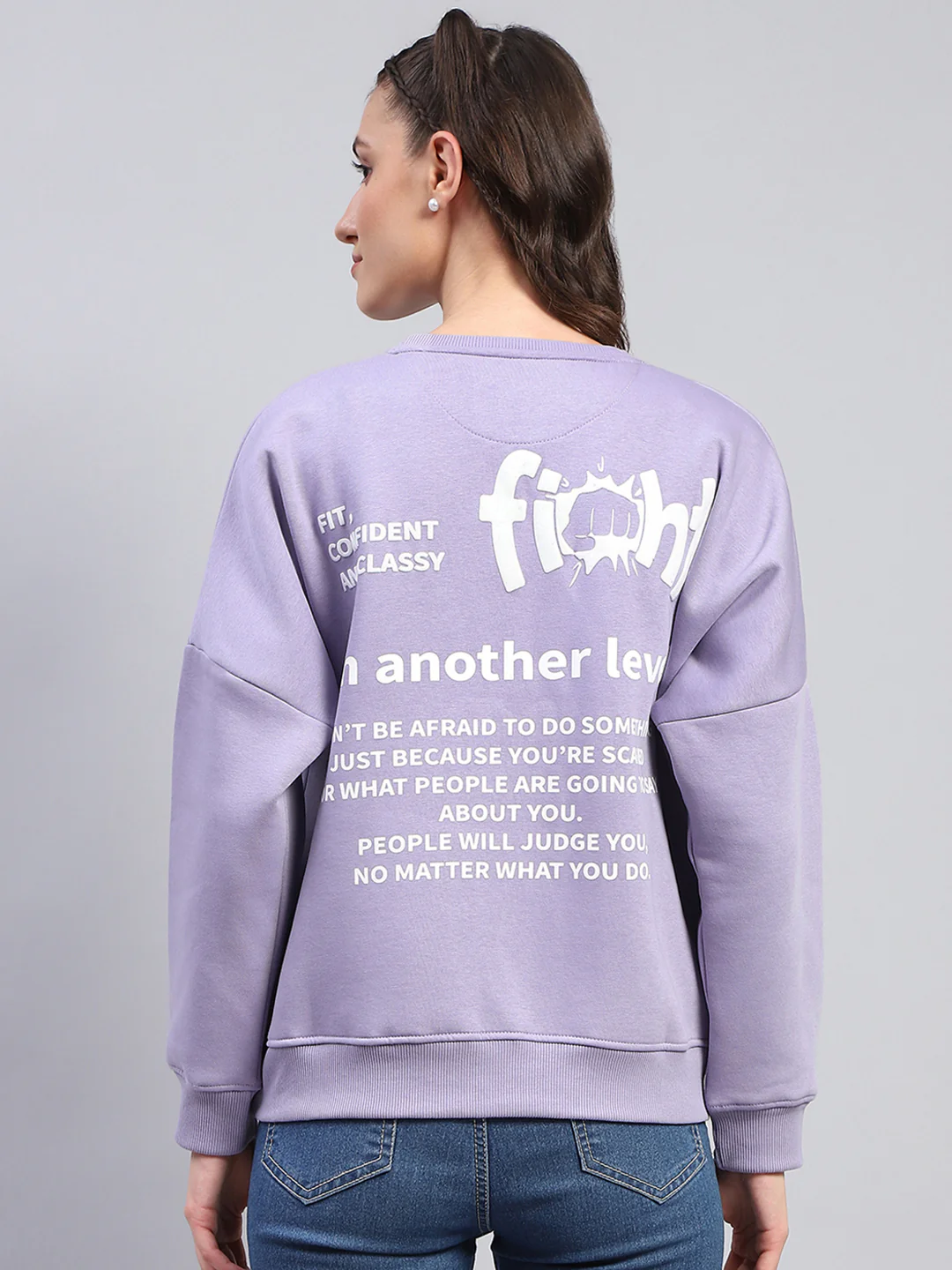 Rock.it Women Purple Printed Round Neck Full Sleeve Sweatshirt - Image 5
