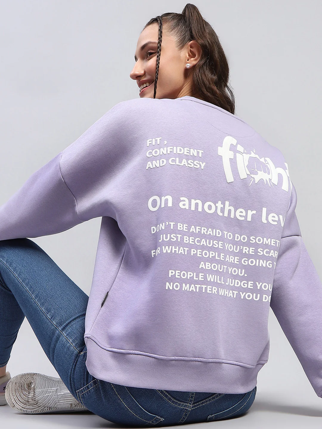 Rock.it Women Purple Printed Round Neck Full Sleeve Sweatshirt - Image 6