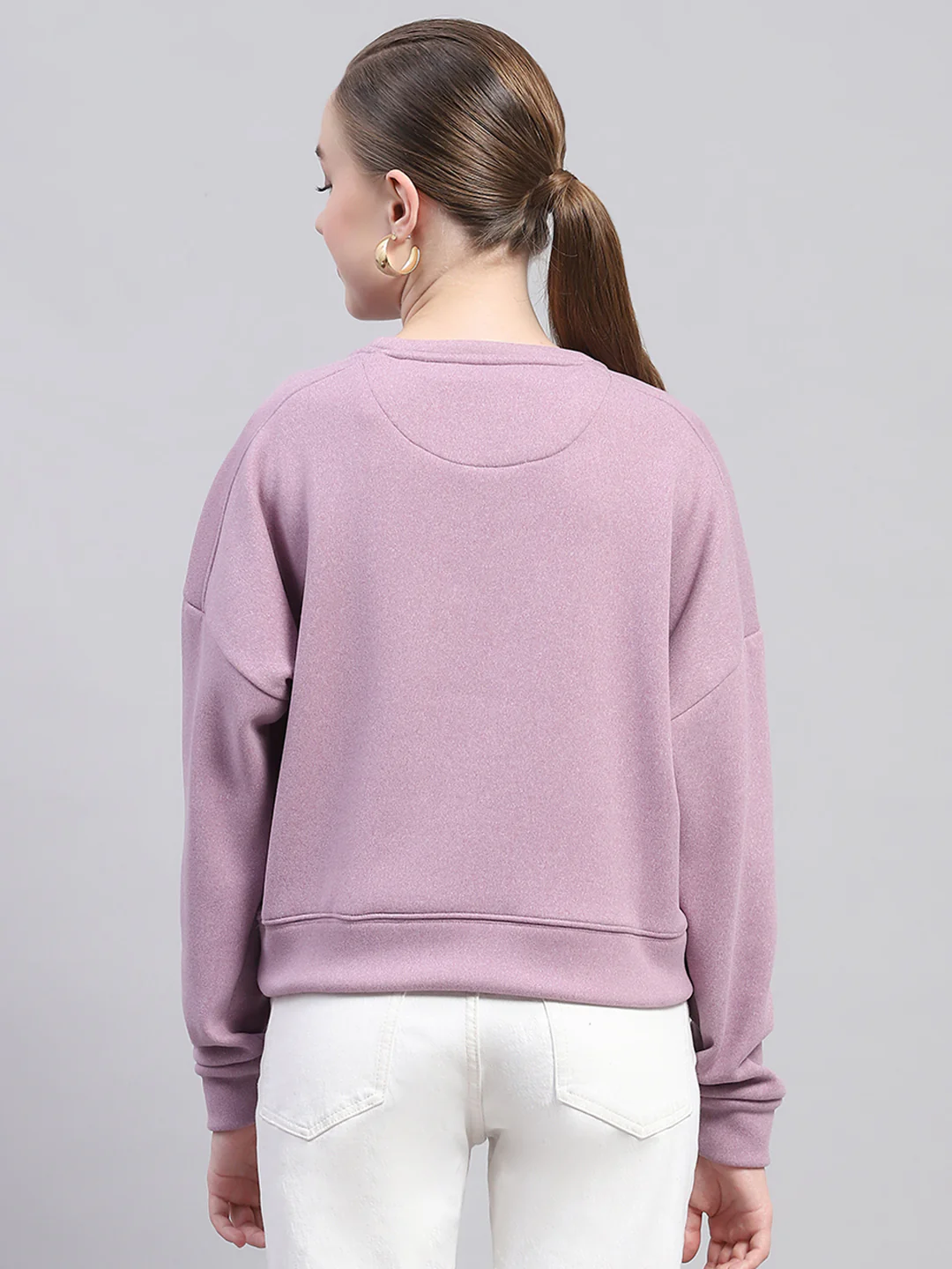 Women Purple Printed Round Neck Full Sleeve Sweatshirt - Image 5