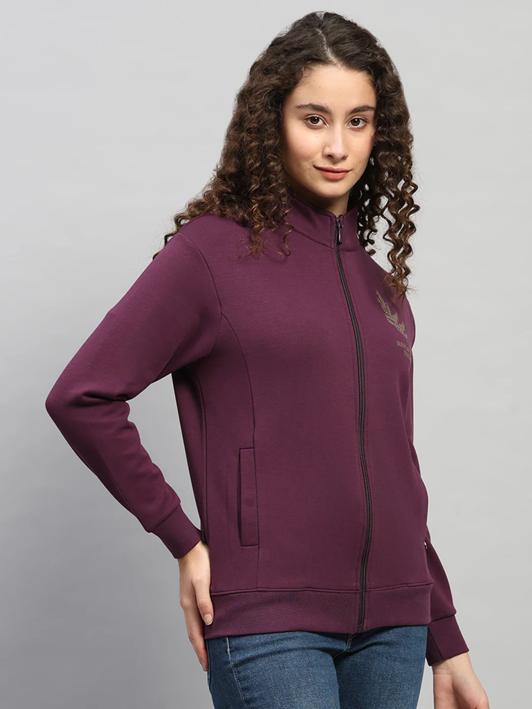Women Purple Printed Round Neck Full Sleeve Sweatshirt - Image 4