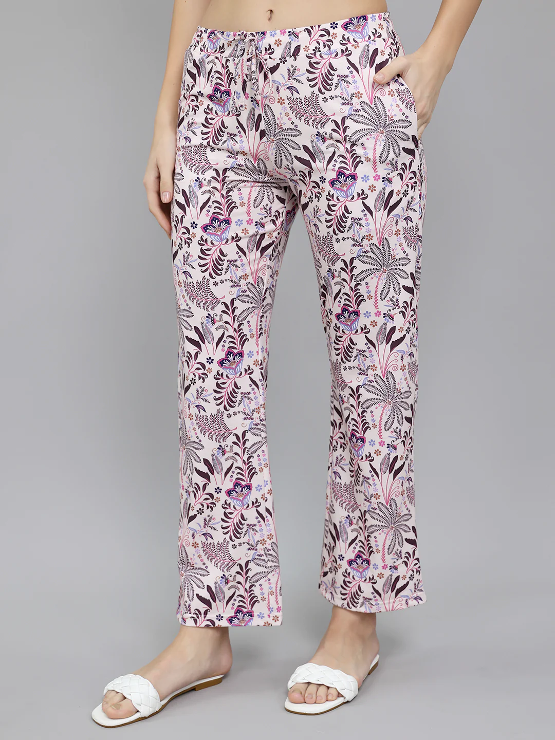 Women Purple Printed Round Neck Half Sleeve Lower Set - Image 7