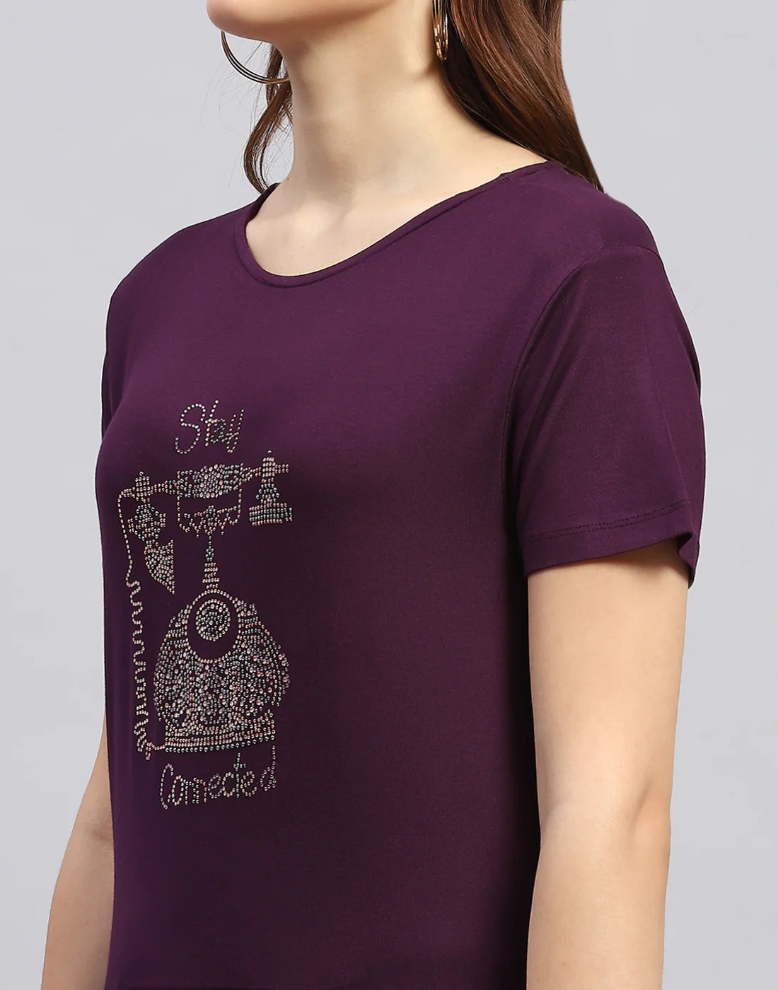 Women Purple Printed Round Neck Half Sleeve Top - Image 7