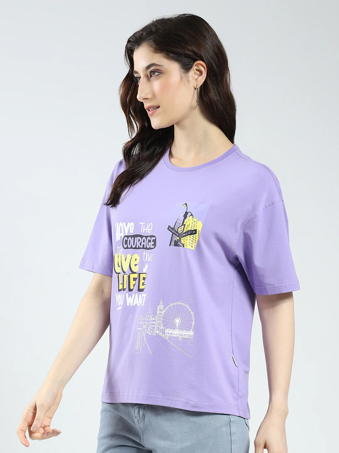 Rock.it Women Purple Printed Round Neck Half Sleeve Top - Image 3
