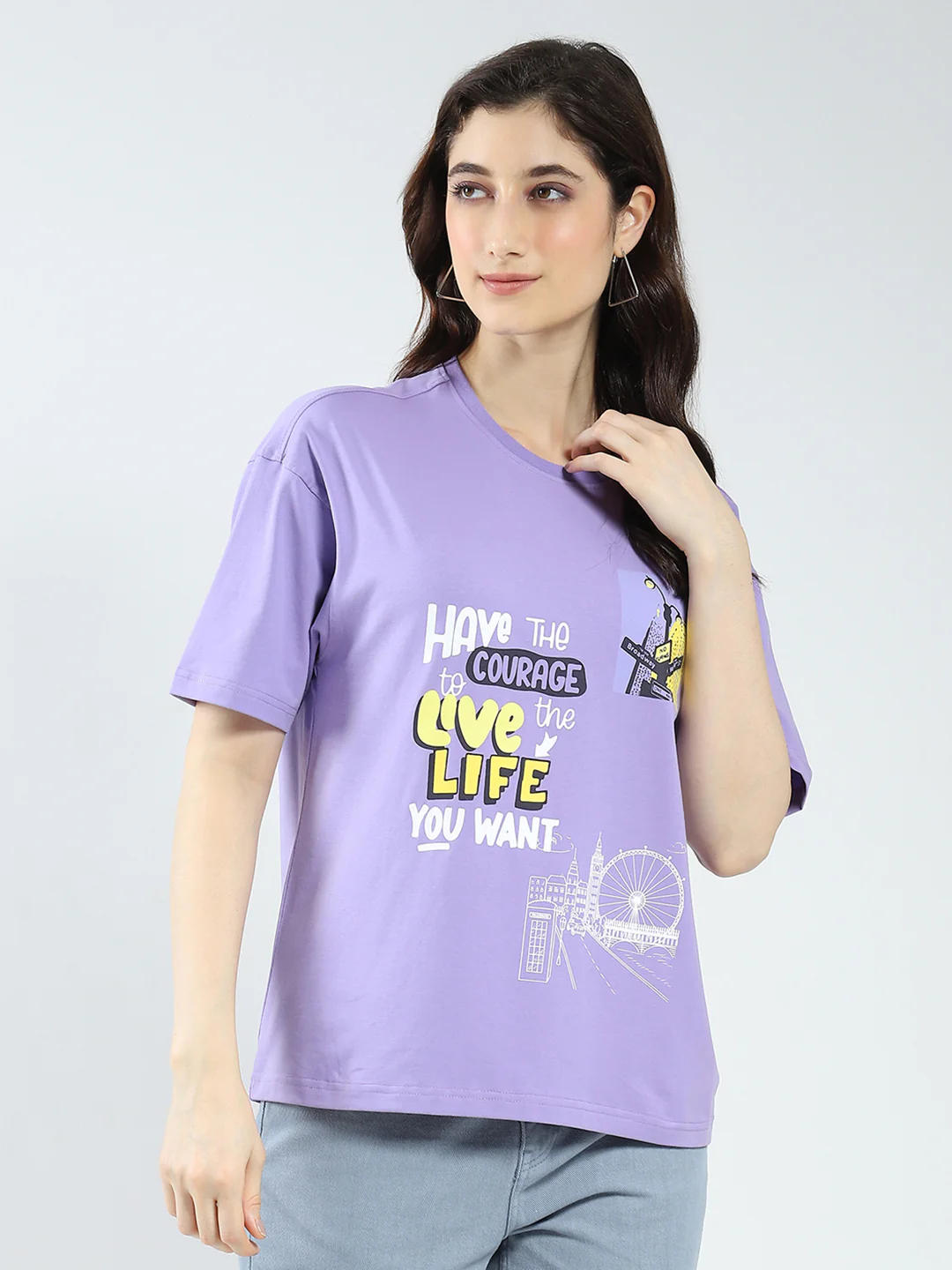 Rock.it Women Purple Printed Round Neck Half Sleeve Top - Image 4