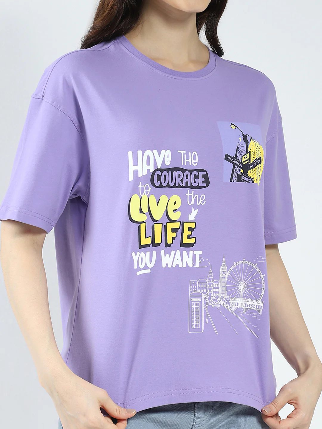 Rock.it Women Purple Printed Round Neck Half Sleeve Top - Image 6