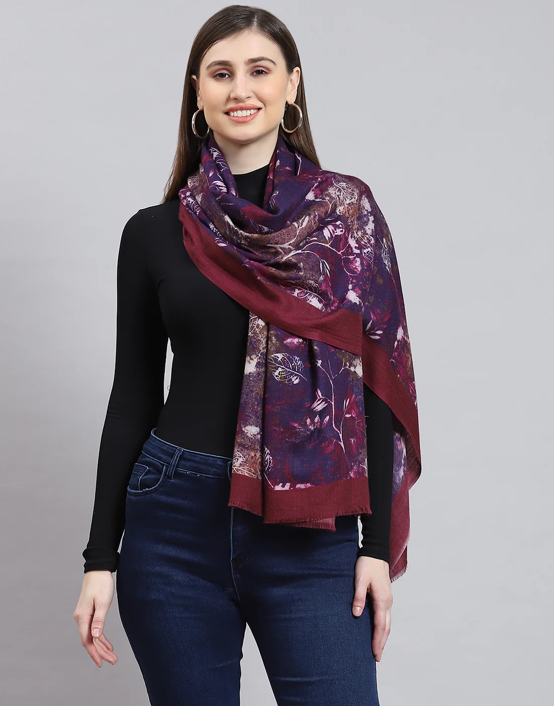 Women Purple Printed Shawl - Image 3