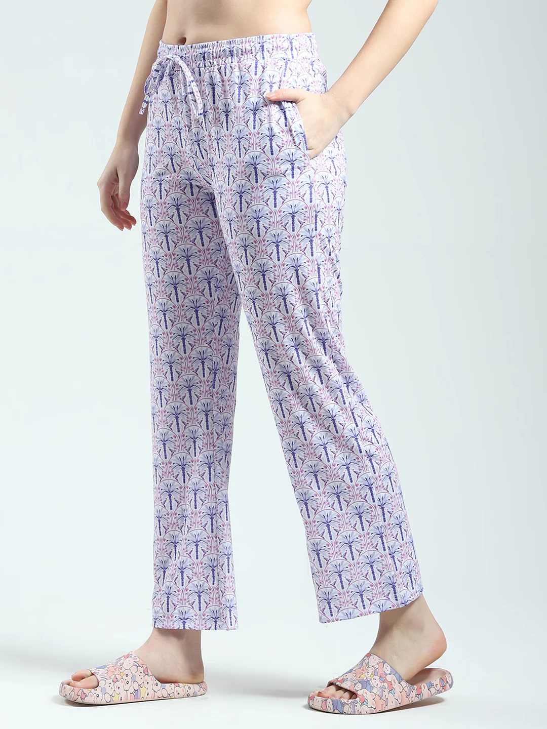 Women Purple Printed Round Neck Half Sleeve Lower Set - Image 7