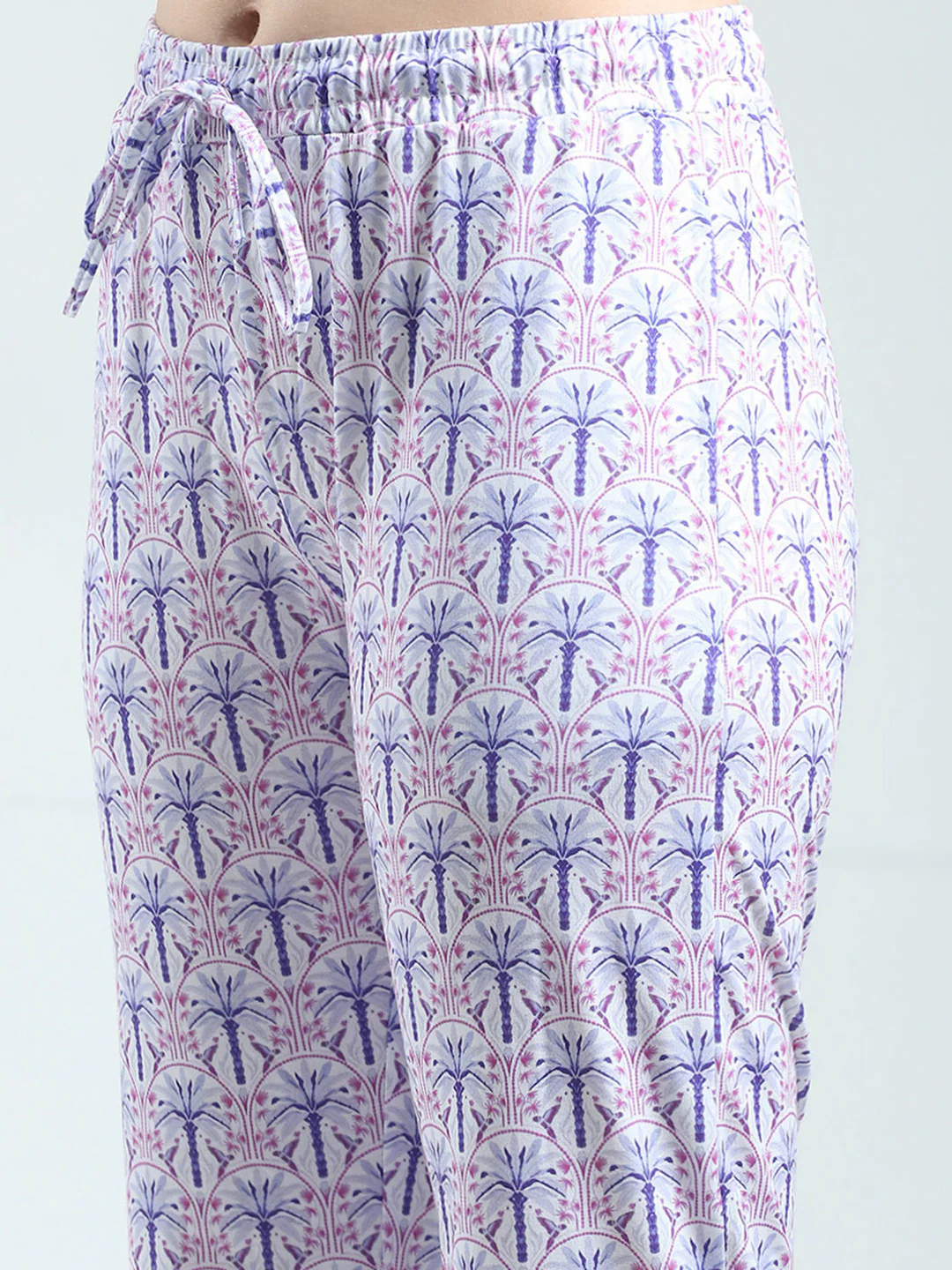 Women Purple Printed Round Neck Half Sleeve Lower Set - Image 9