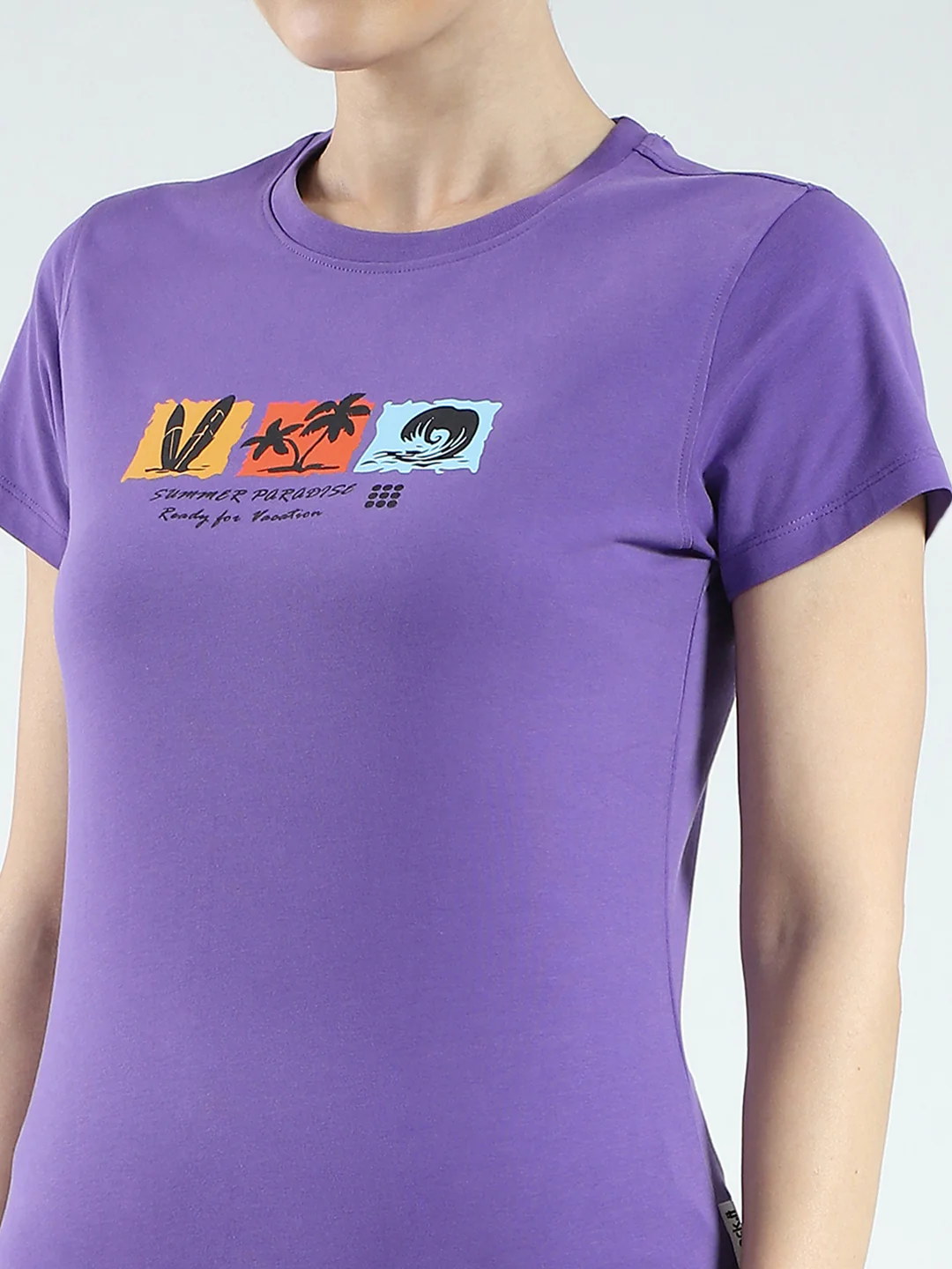 Rock.it Women Purple Printed Round Neck Half Sleeve Top - Image 7