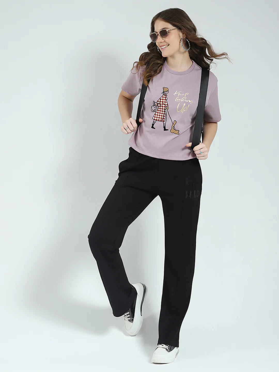 Women Purple Printed Round Neck Half Sleeve Top - Image 2