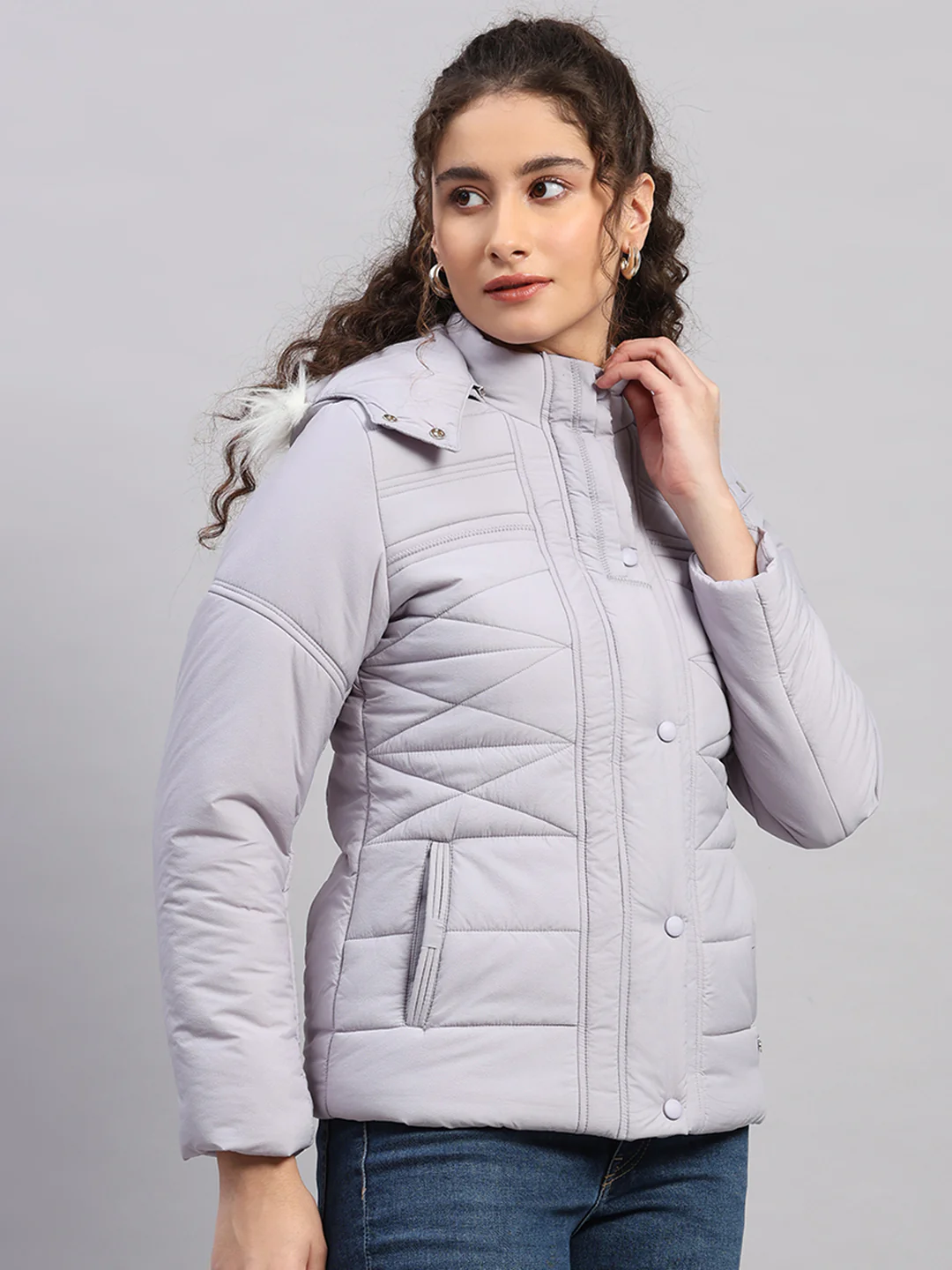 Women Purple Self Design Hooded Full Sleeve Jacket - Image 4