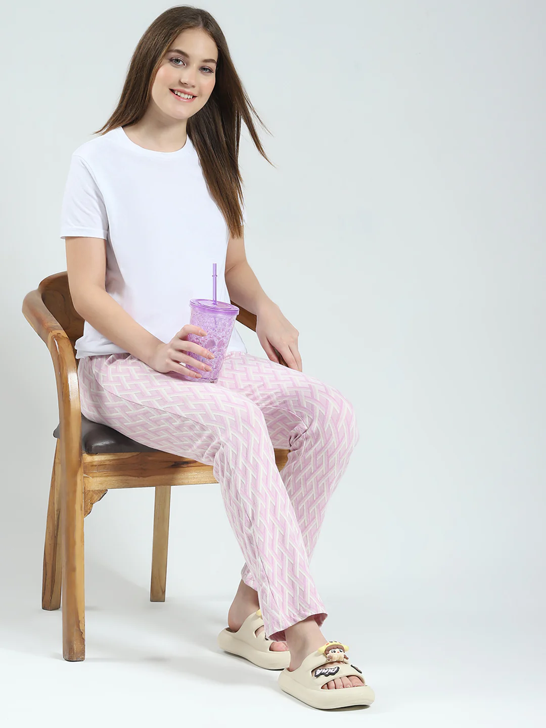 Women Purple Self Design Regular Fit Lower - Image 2