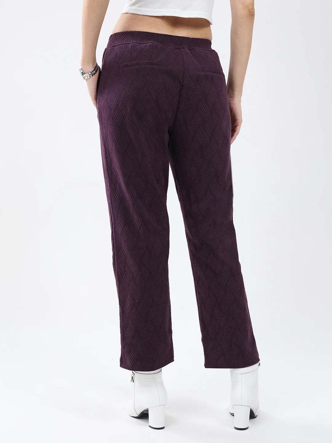 Women Purple Self Design Regular Fit Winter Lower - Image 5