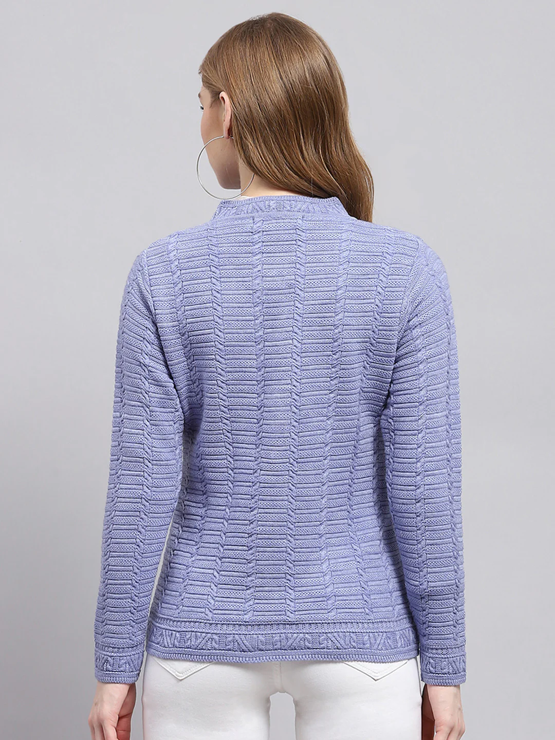 Women Purple Self Design Round Neck Full Sleeve Cardigan - Image 5