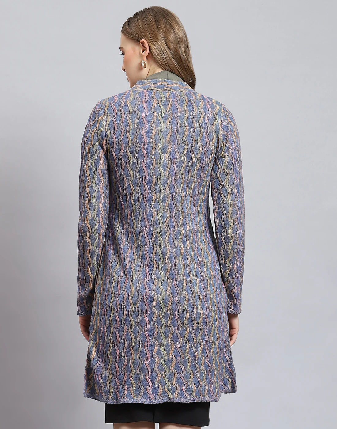 Women Purple Self Design Round Neck Full Sleeve Coat - Image 5