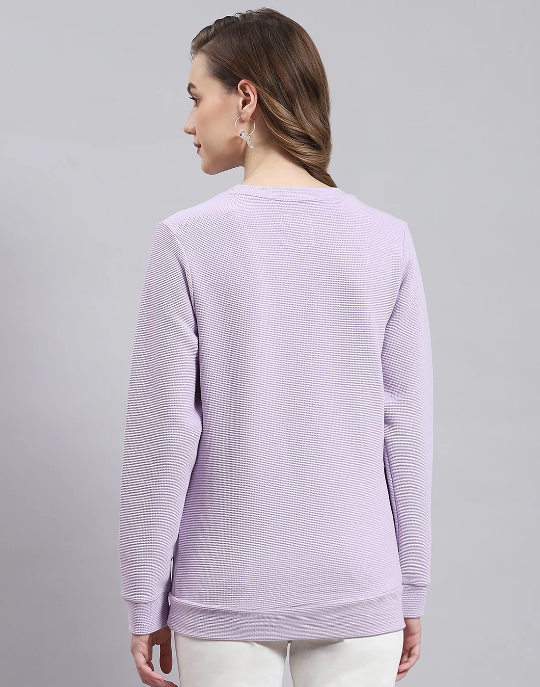 Women Purple Self Design Round Neck Full Sleeve Sweatshirt - Image 5
