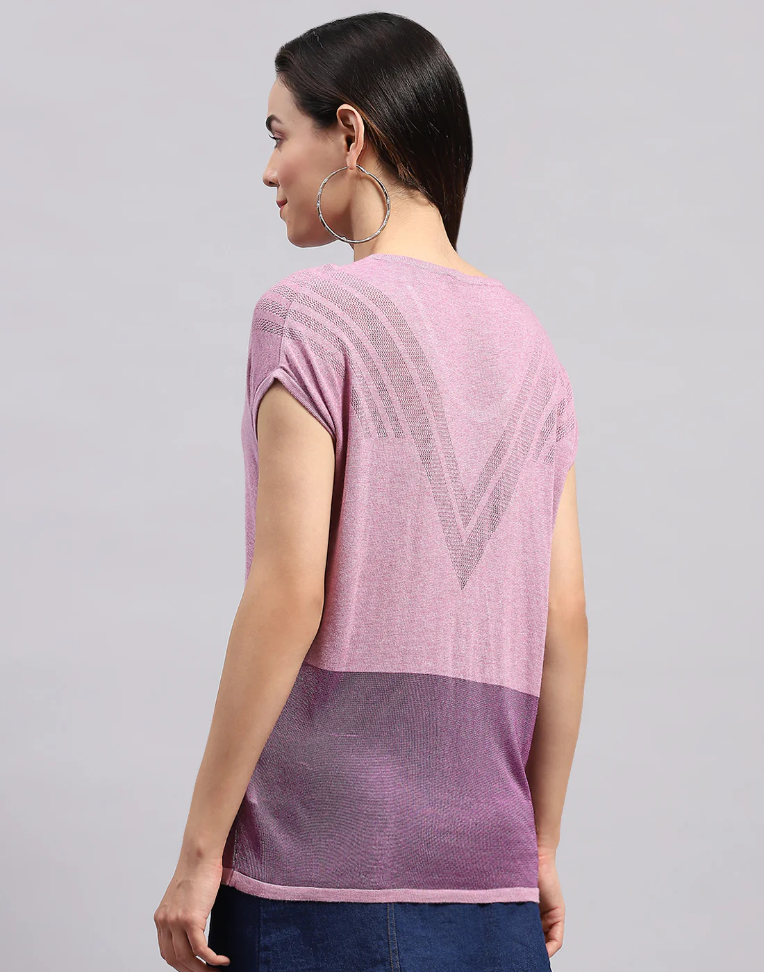 Women Purple Self Design Round Neck Half Sleeve Top - Image 6